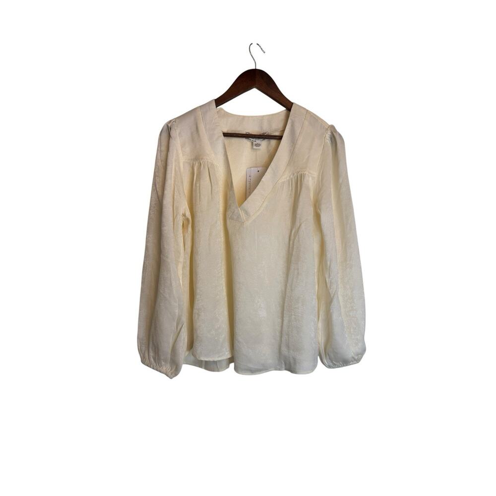 Land of the Free Ivory Blouse Small Long Sleeve Boho V Neck Flowy NWT